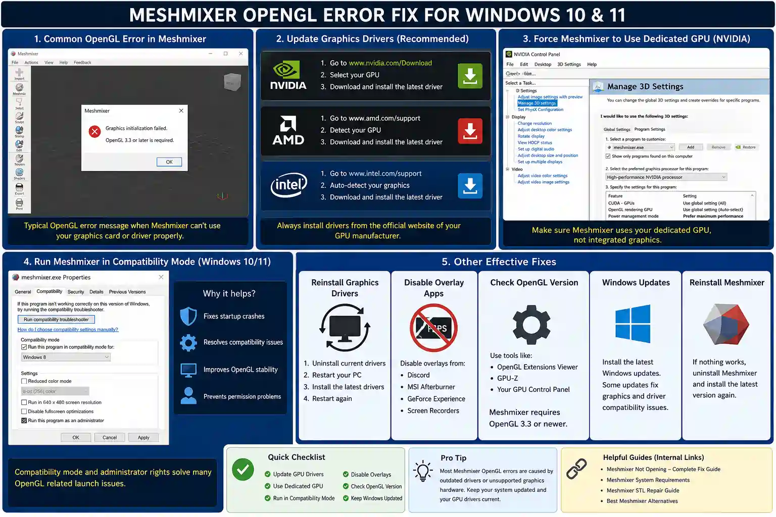 Meshmixer OpenGL error fix guide for Windows 10 and Windows 11