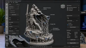 “Meshmixer hollowed resin model with tree supports and drain holes” 