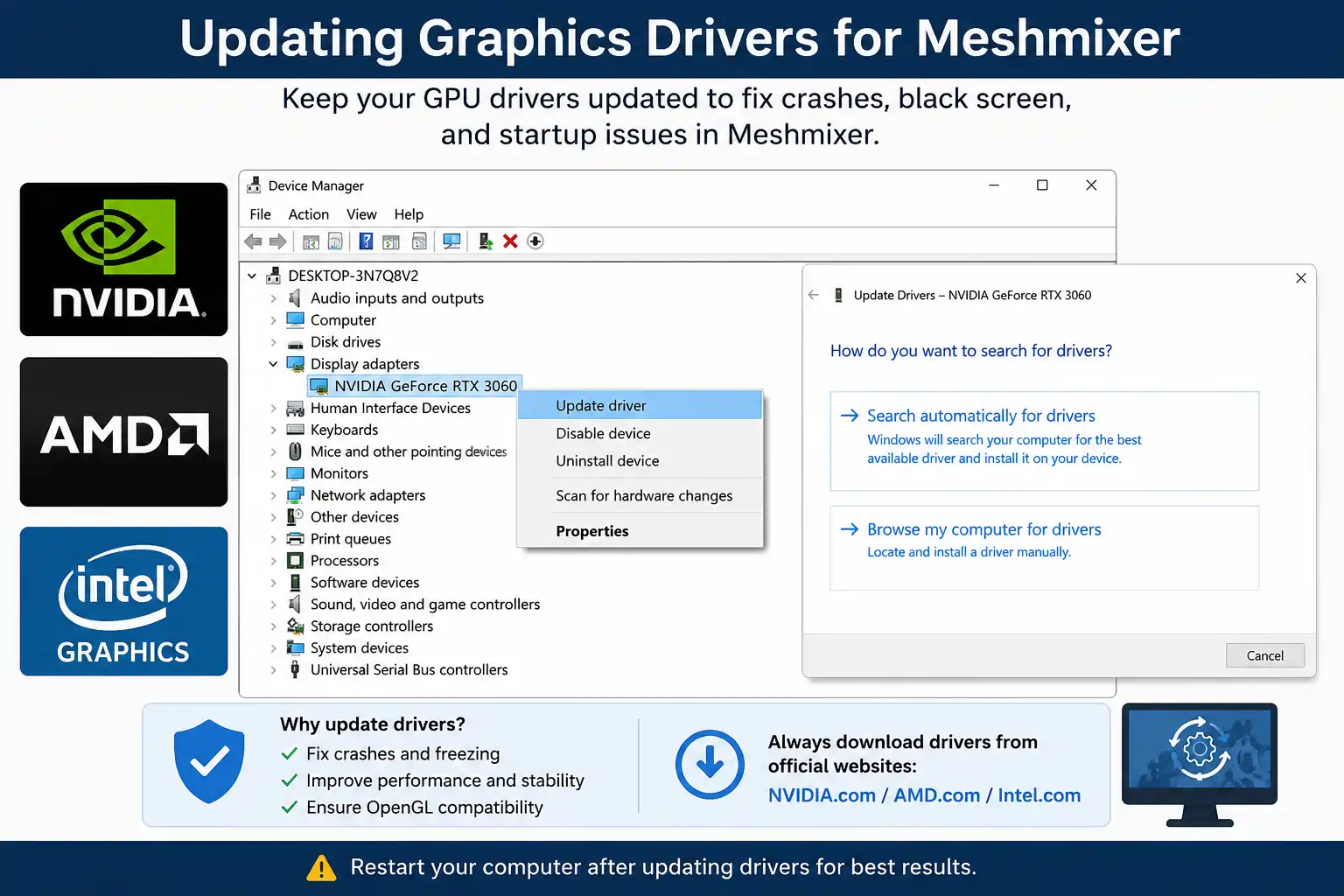 Updating graphics drivers to fix Meshmixer crashes